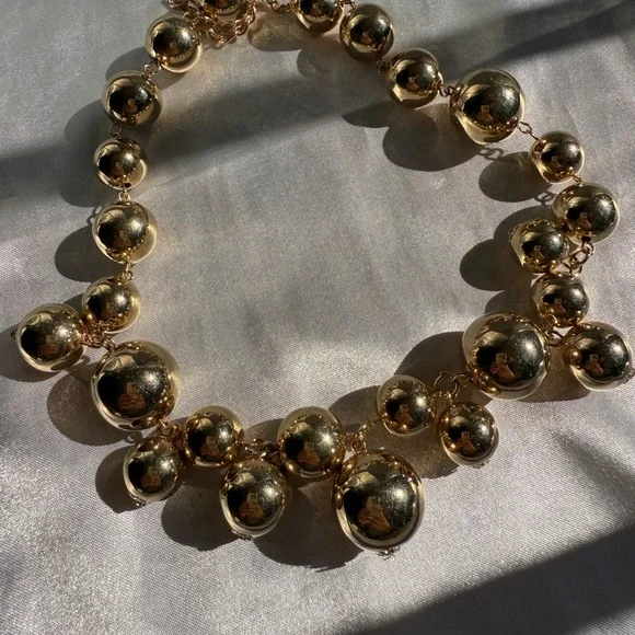 Gold Zara Gold ball. Gold. Gold Beaded Necklace. Adjustable - Picture 10 of 10